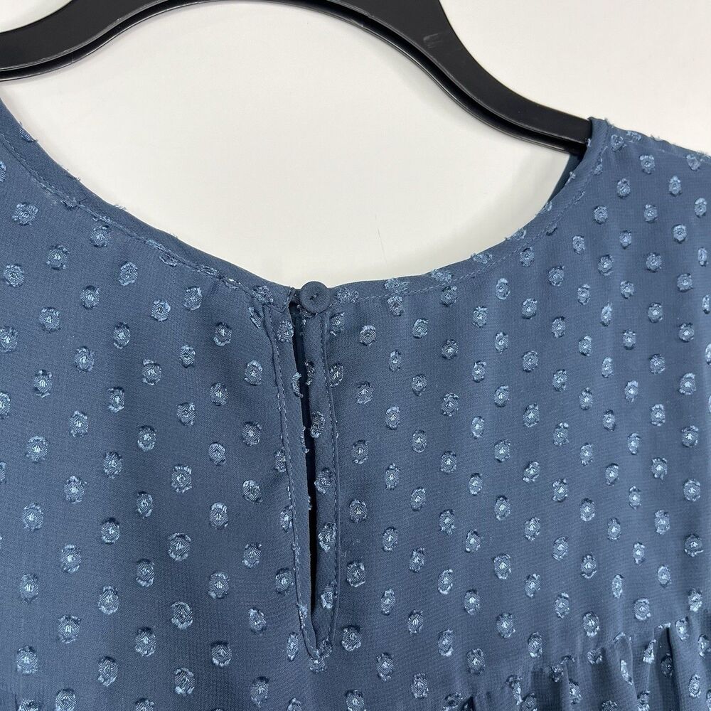 DR2 XL Teal Blue Swiss Dot Sheer Top Cap Sleeve Scoop Neck Lined Blouse Boho - Picture 8 of 10